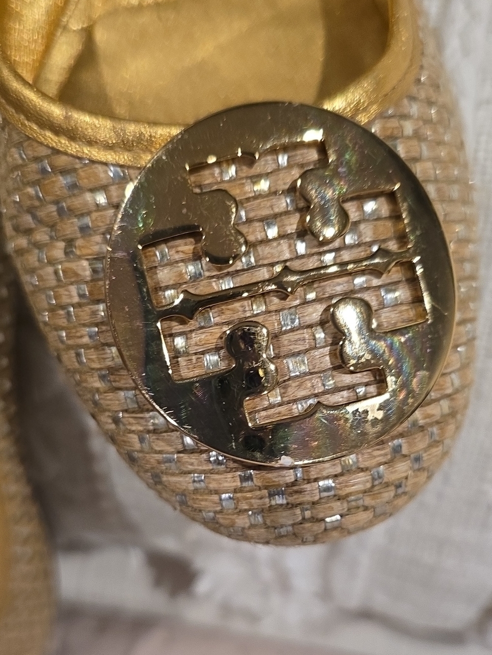 Tory Burch Metallic Gold Woven Logo Ballet Flats Size 11 M - Picture 2 of 9